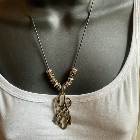 Modern Industrial Abstract Pendant Silver Bronze Beads Unisex Steampunk Necklace - Picture 4 of 5